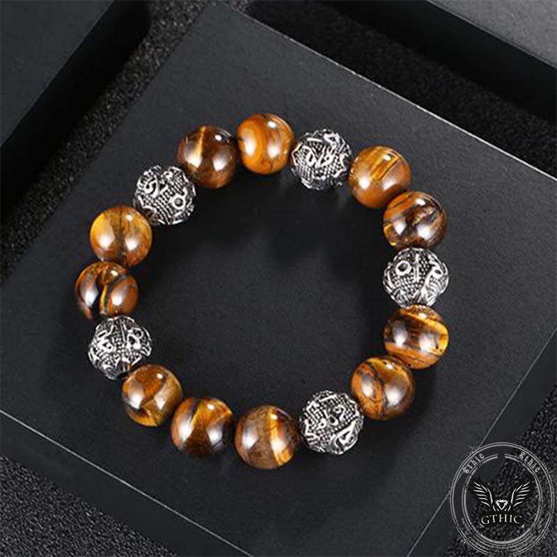 Vintage Six-character Stainless Steel Buddha Bead Bracelet