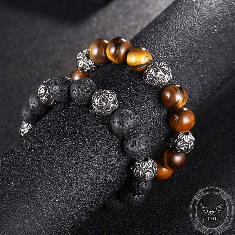 Vintage Six-character Stainless Steel Buddha Bead Bracelet