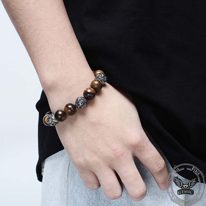 Vintage Six-character Stainless Steel Buddha Bead Bracelet