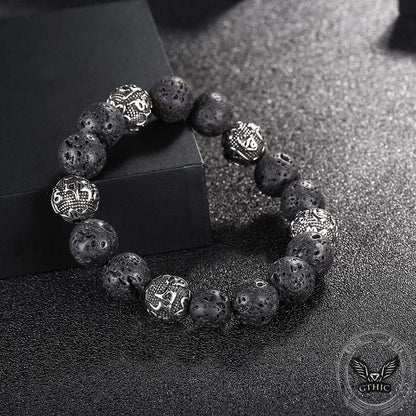 Vintage Six-character Stainless Steel Buddha Bead Bracelet