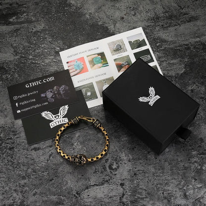 Vintage Skull Brass Box Chain Bracelet