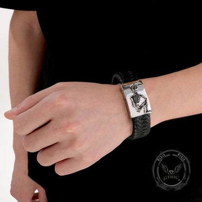 Vintage Skull Halloween Stainless Steel Leather Bracelet