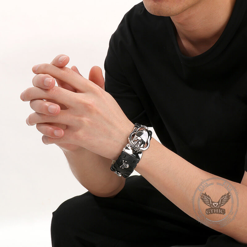 Vintage Skull Halloween Stainless Steel Leather Bracelet