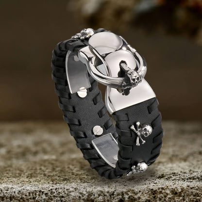 Vintage Skull Halloween Stainless Steel Leather Bracelet