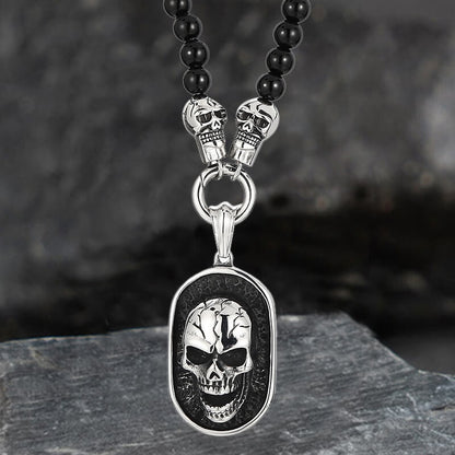 Vintage Skull Head Agate Stainless Steel Necklace