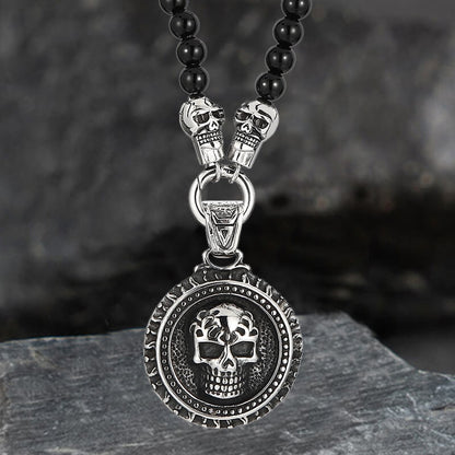 Vintage Skull Head Agate Stainless Steel Necklace
