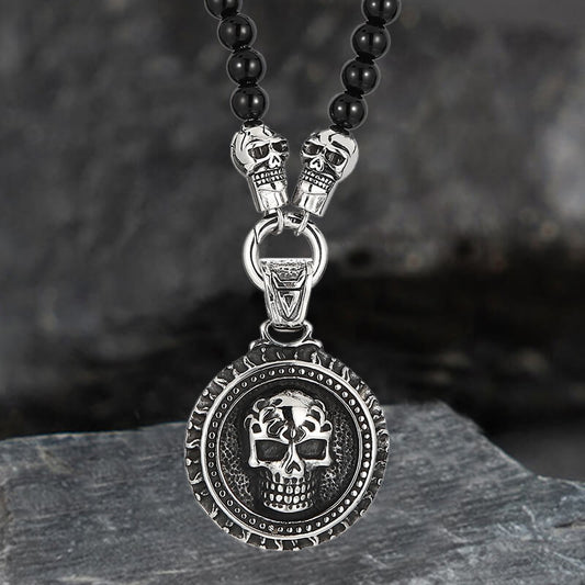 Vintage Skull Head Agate Stainless Steel Necklace