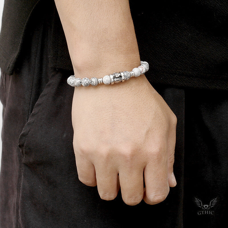 Vintage Skull Pattern Natural Stone Bracelet