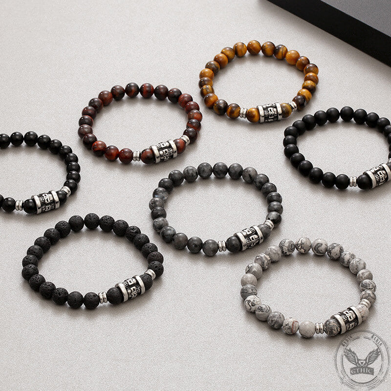 Vintage Skull Pattern Natural Stone Bracelet