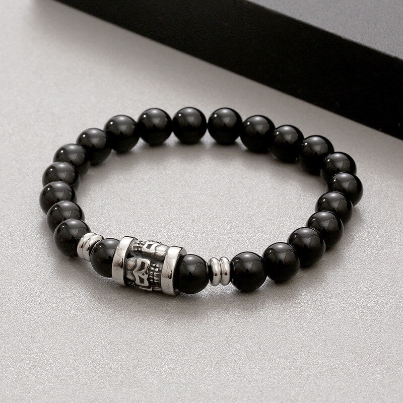 Vintage Skull Pattern Natural Stone Bracelet