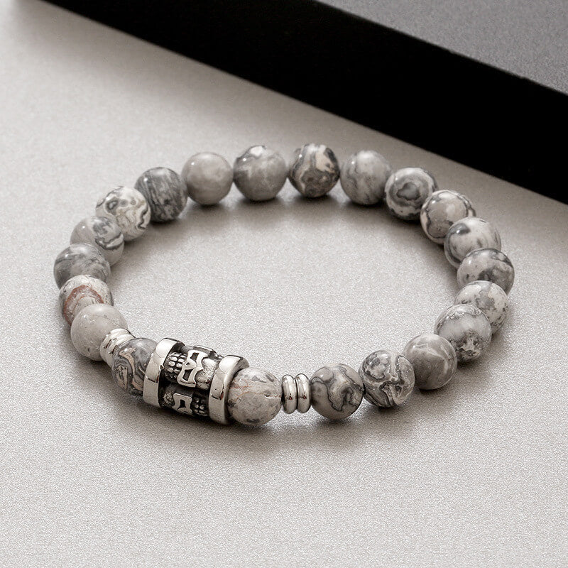 Vintage Skull Pattern Natural Stone Bracelet