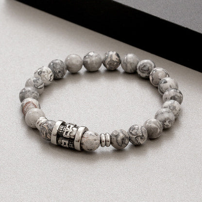 Vintage Skull Pattern Natural Stone Bracelet