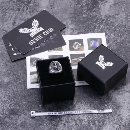Vintage Sunflower Skull Stainless Steel Ring