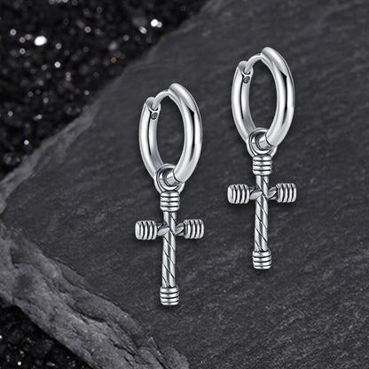 Vintage Threaded Cross Stainless Steel Stud Earrings