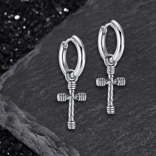 Vintage Threaded Cross Stainless Steel Stud Earrings