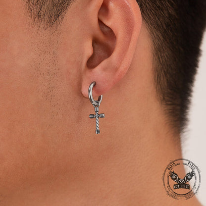 Vintage Threaded Cross Stainless Steel Stud Earrings