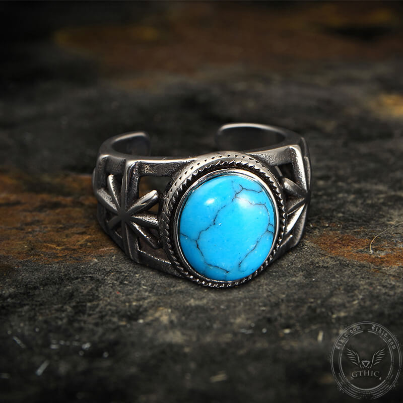 Vintage Turquoise Cutout Stainless Steel Ring