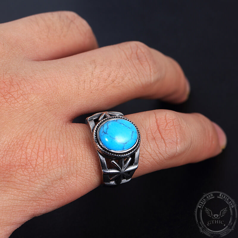 Vintage Turquoise Cutout Stainless Steel Ring