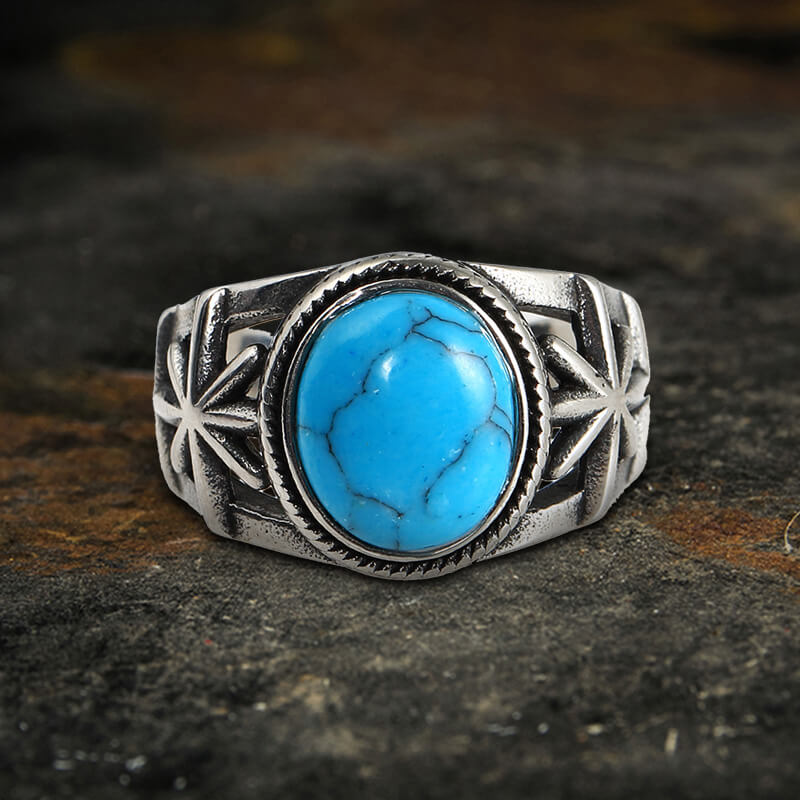 Vintage Turquoise Cutout Stainless Steel Ring