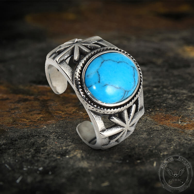 Vintage Turquoise Cutout Stainless Steel Ring