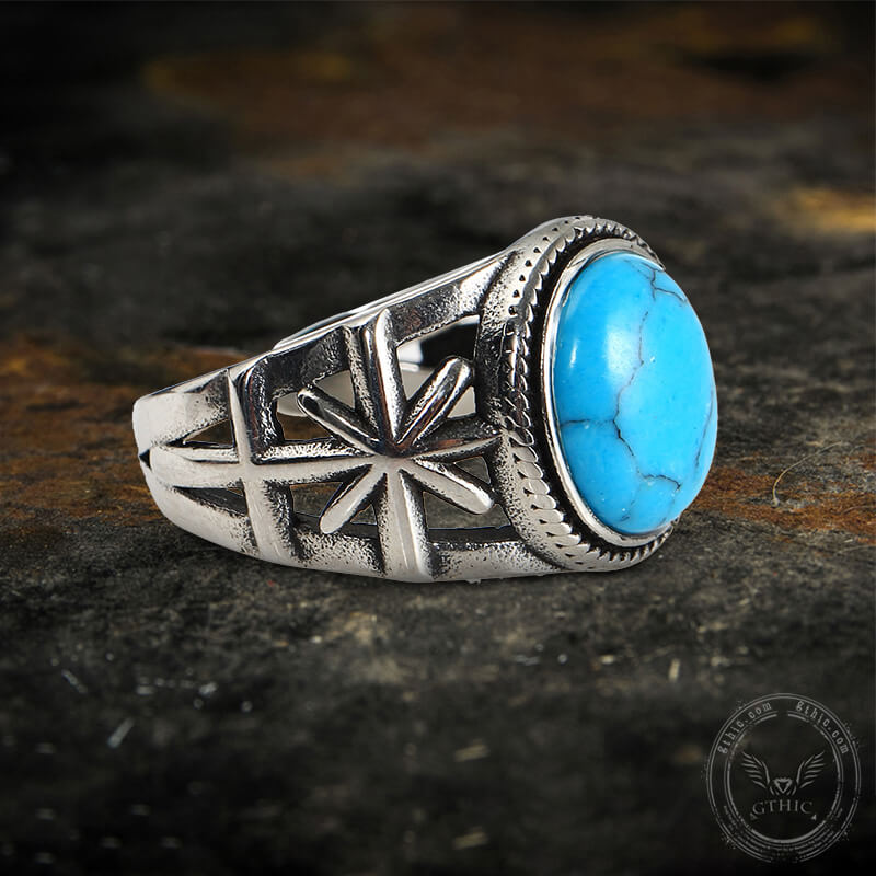 Vintage Turquoise Cutout Stainless Steel Ring