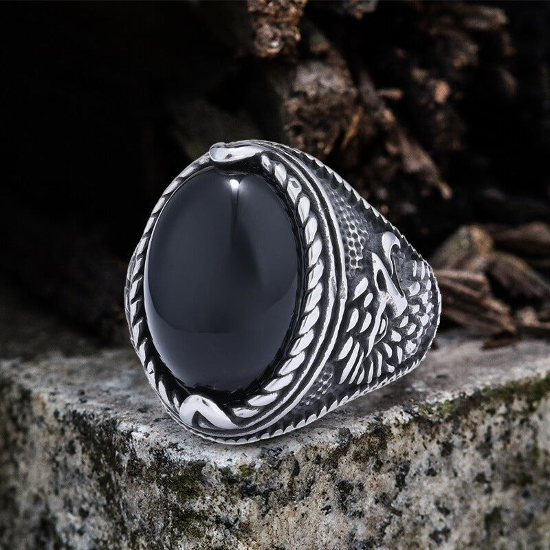 Vintage Turquoise Eagle Pattern Stainless Steel Ring