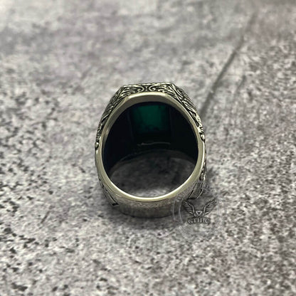 Vintage Turquoise Inlaid Stainless Steel Ring