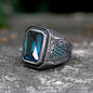Vintage Turquoise Inlaid Stainless Steel Ring