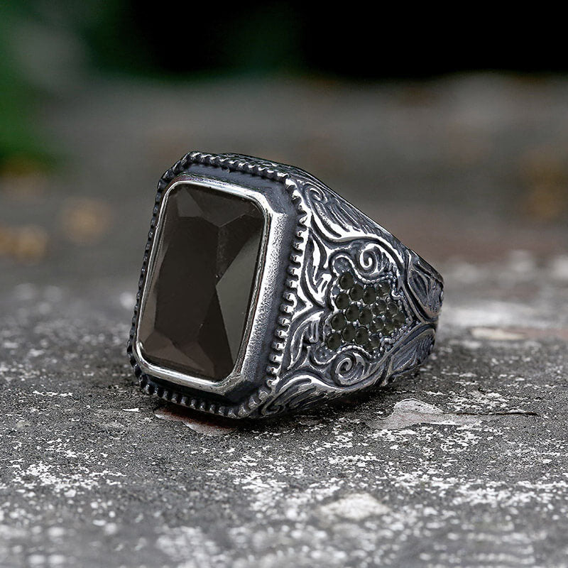Vintage Turquoise Inlaid Stainless Steel Ring