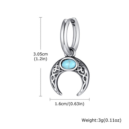 Vintage Turquoise Moon Stainless Steel Hoop Earrings