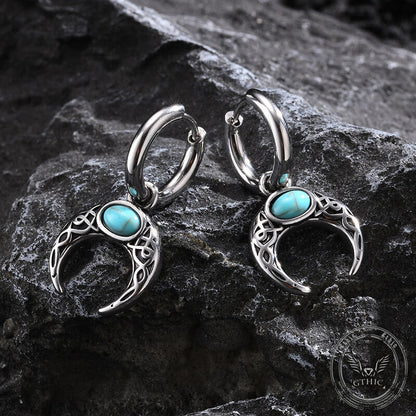 Vintage Turquoise Moon Stainless Steel Hoop Earrings