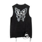 Vintage Washed Butterfly Printed Sleeveless Vest