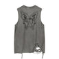 Vintage Washed Butterfly Printed Sleeveless Vest