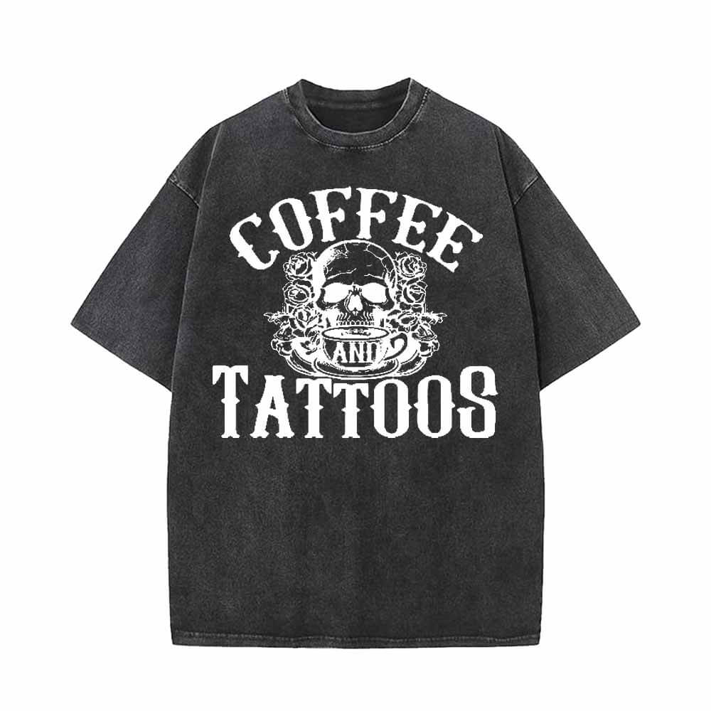 Vintage Washed Coffee And Tattoos Short Sleeve T-shirt