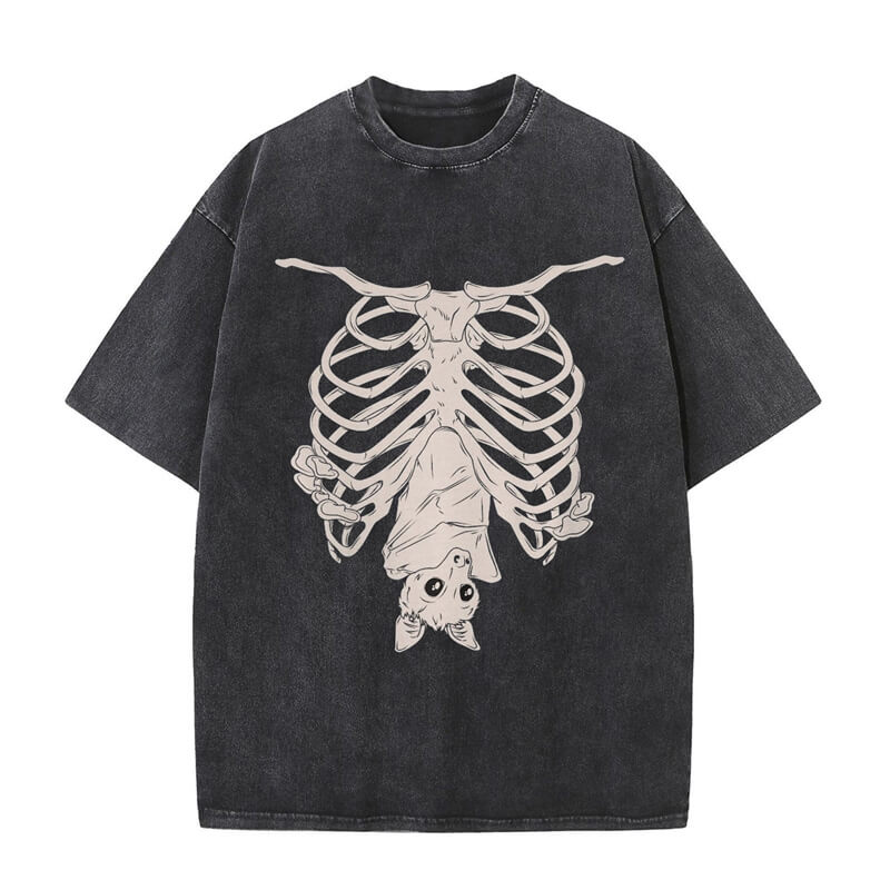 Vintage Washed Creepy Bat Skeleton T-shirt