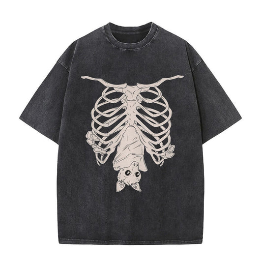 Vintage Washed Creepy Bat Skeleton T-shirt