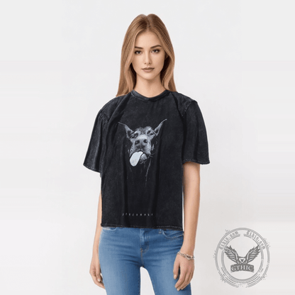 Vintage Washed Doberman Print Short-sleeved T-shirt