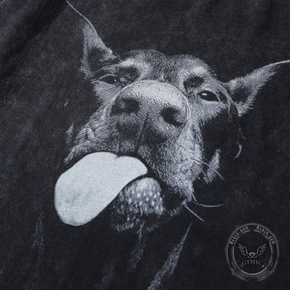 Vintage Washed Doberman Print Short-sleeved T-shirt