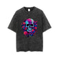 Vintage Washed Flower Skull Print T-shirt