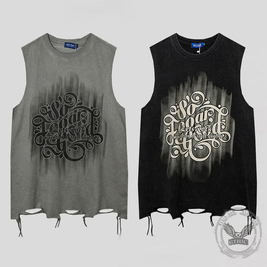 Vintage Washed Lets Rock Sleeveless Printed Vest