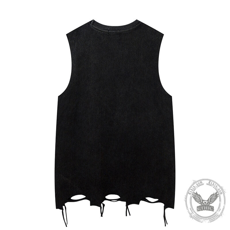Vintage Washed Lets Rock Sleeveless Printed Vest