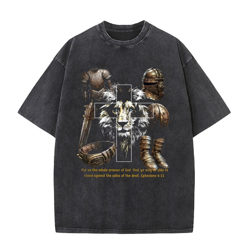 Vintage Washed Lion Cross Knight T-shirt
