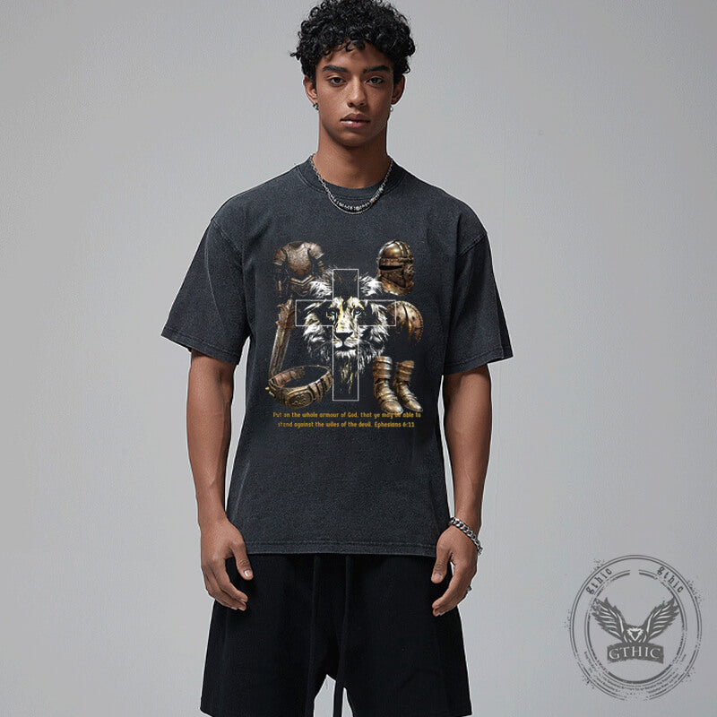Vintage Washed Lion Cross Knight T-shirt