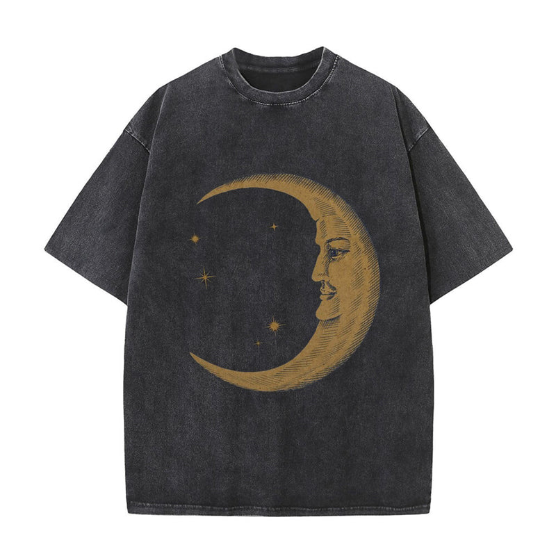 Vintage Washed Moon Print T-shirt