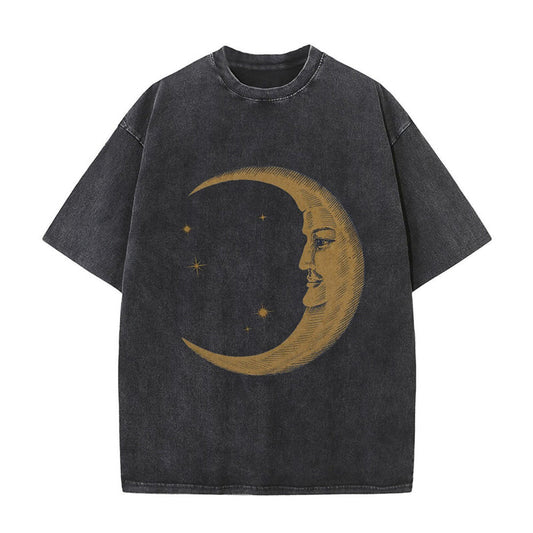 Vintage Washed Moon Print T-shirt