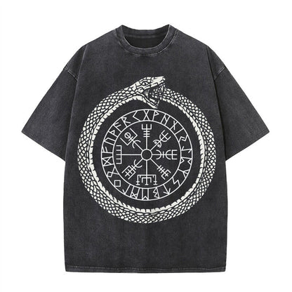 Vintage Washed Ouroboros Runes Viking T-shirt
