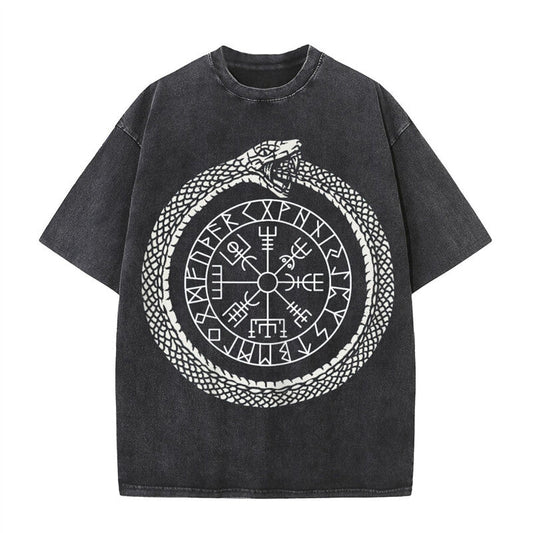 Vintage Washed Ouroboros Runes Viking T-shirt