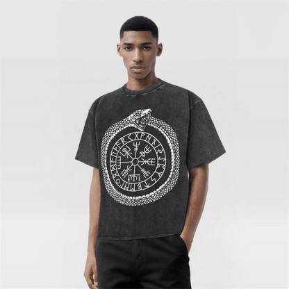 Vintage Washed Ouroboros Runes Viking T-shirt