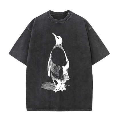 Vintage Washed Penguin Drinking Beer T-shirt