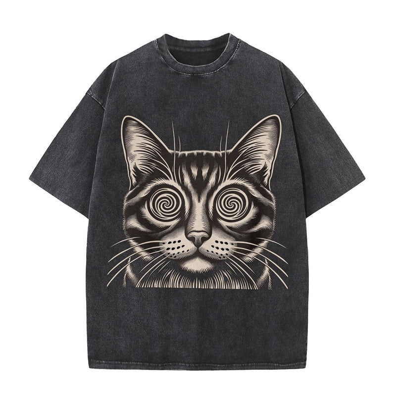 Vintage Washed Psychedelic Cat Short Sleeve T-shirt
